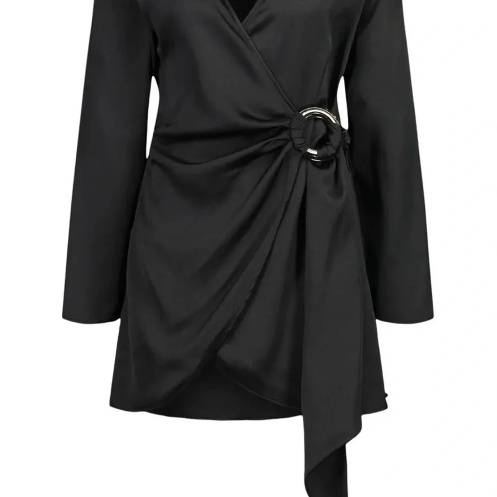 Boohoo Satin Wrap Shirt Style Dress - Picture 5 of 8